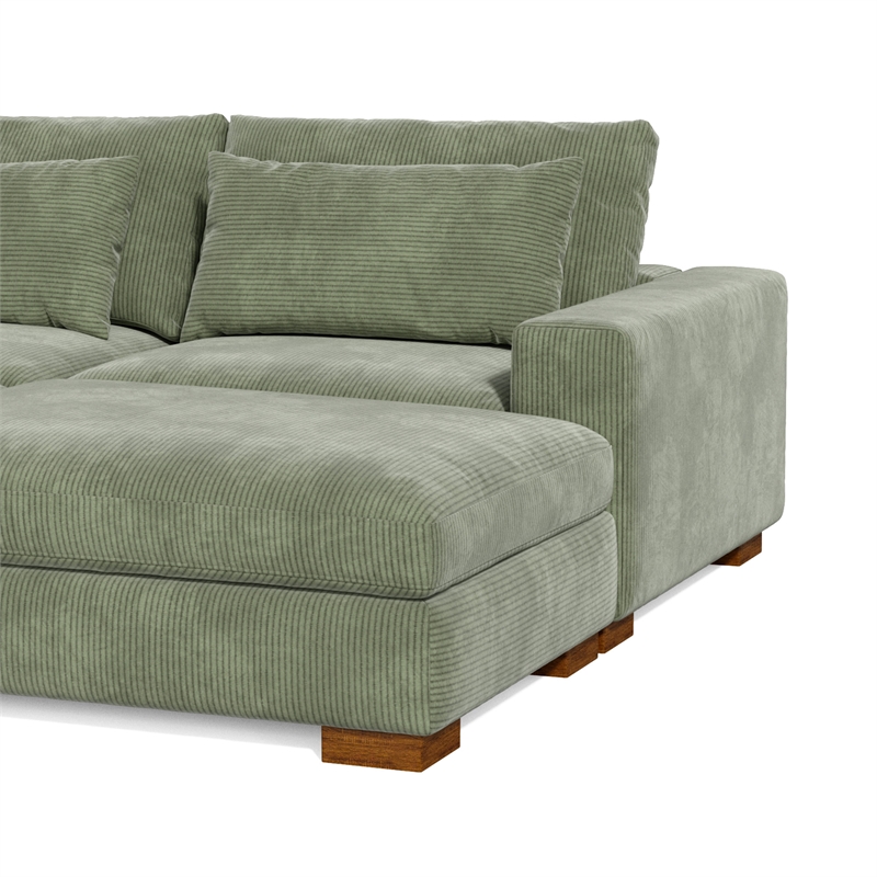 Isabella Sectional Sofa Corduroy Velvet with two Ottomans in Green Color