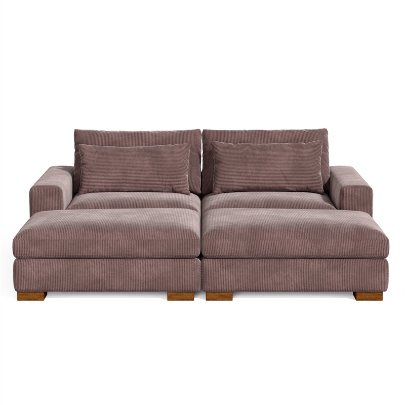 Isabella Sectional Sofa Corduroy Velvet with two Ottomans in Chocolate Color