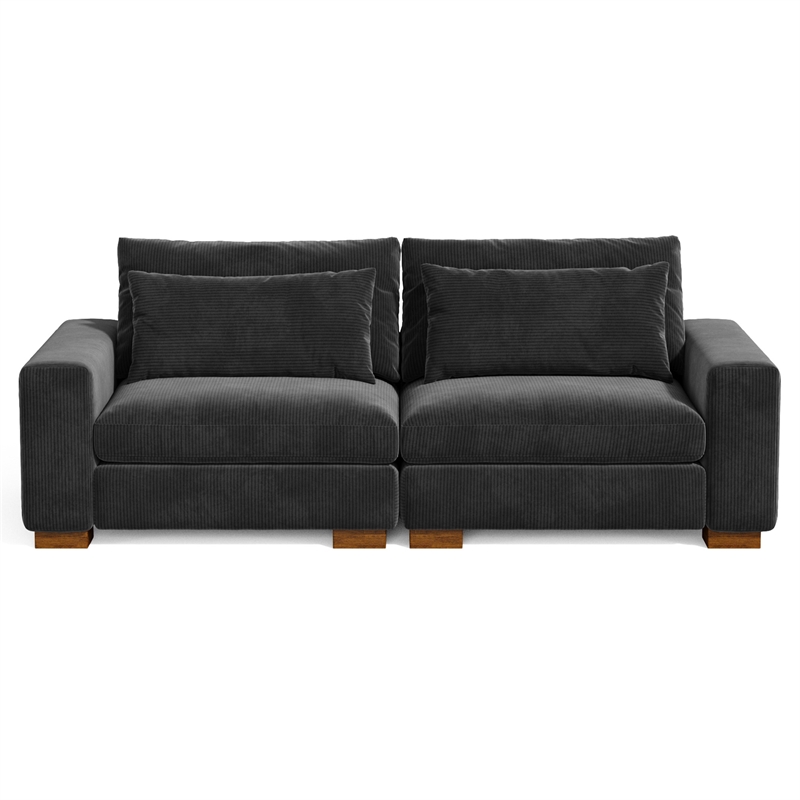 Isabella two seats Sectional Sofa Corduroy Velvet in Black Color