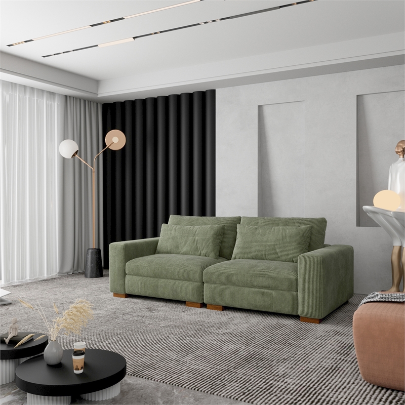 Isabella two seats Sectional Sofa Corduroy Velvet in Green Color