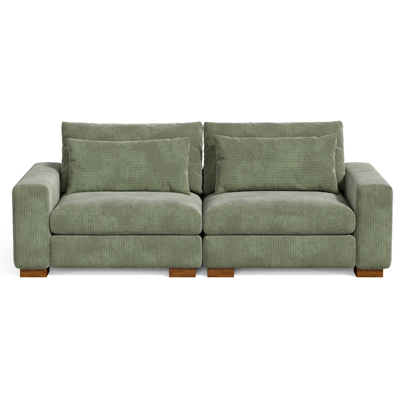 Isabella two seats Sectional Sofa Corduroy Velvet in Green Color