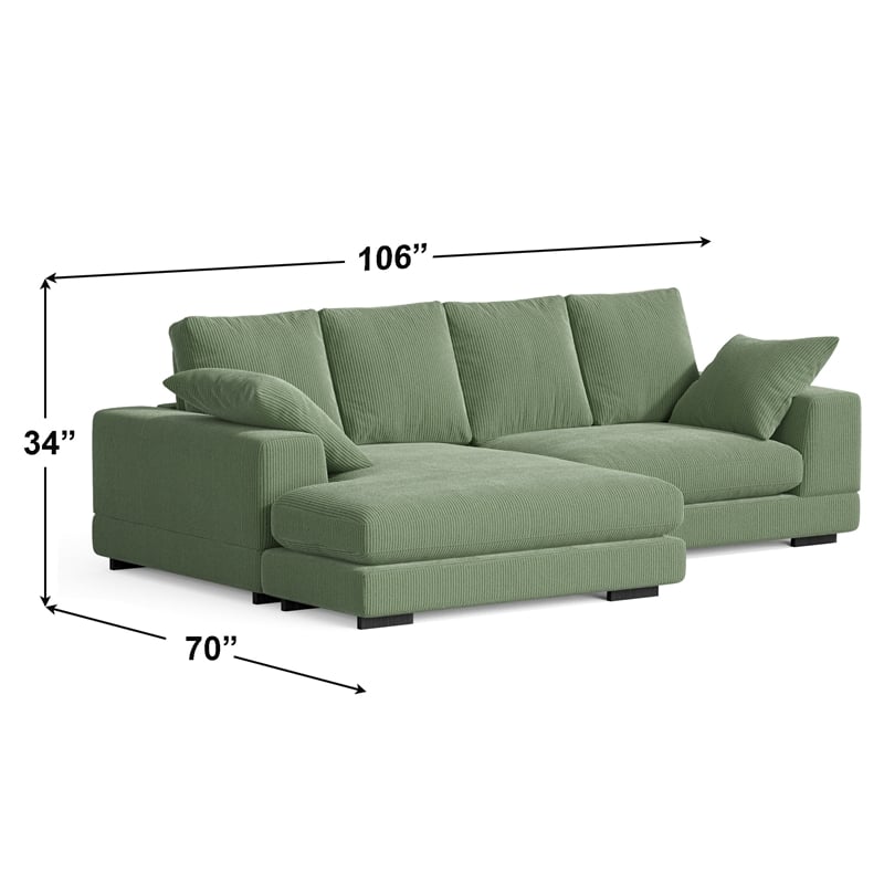 Daisy Convertible Sectional Velvet Sofa Couch L-Shaped in Green Color