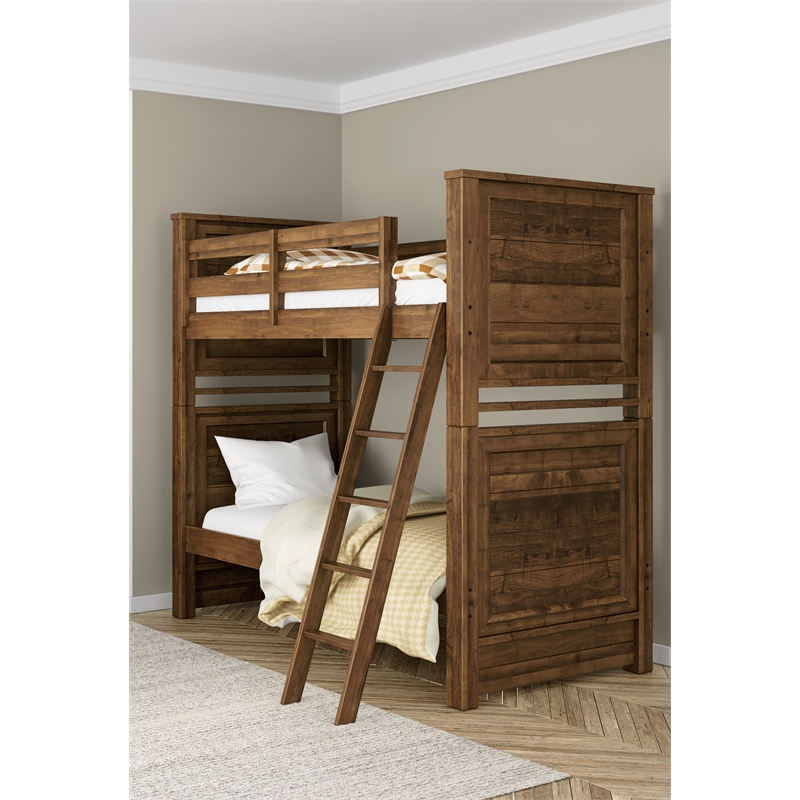 My Home Furnishings Logan Engineered Hard Wood Twin Bunk Bed in Driftwood