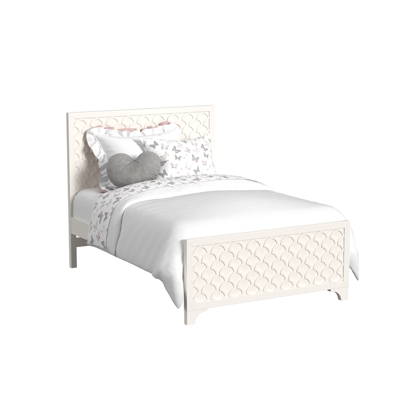 My Home Furnishings Amanda Engineered Hard Wood Queen Panel Bed in Creamy White