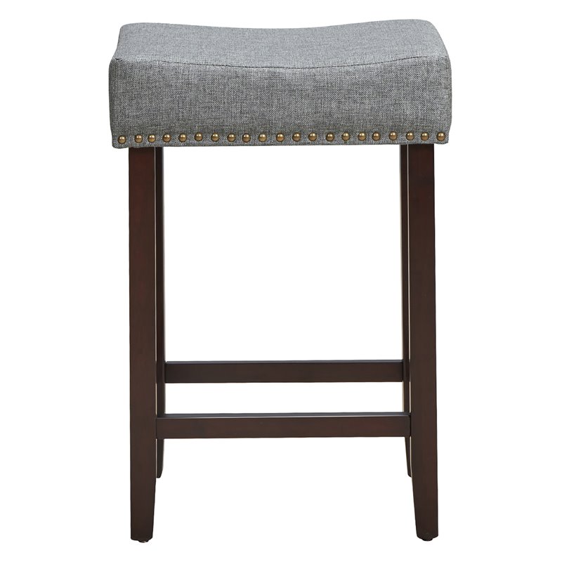 Costway 24'' Rubber Wood Nailhead Saddle Bar Stools in Gray (Set of 4)