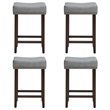 Costway 24'' Rubber Wood Nailhead Saddle Bar Stools in Gray (Set of 4)