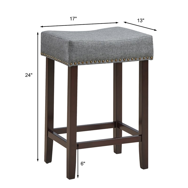 Costway 24'' Rubber Wood Nailhead Saddle Bar Stools in Gray (Set of 4)