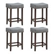 Costway 24'' Rubber Wood Nailhead Saddle Bar Stools in Gray (Set of 4)