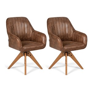 Costway 36.5&quot Swivel Accent Chairs with Wood Leg in Retro Brown (Set of 2)