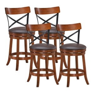 Costway 25&quot Contemporary Rubber Wood Swivel Bar Stools in Walnut (Set of 4)