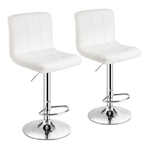 Costway 46&quot PU Leather and Steel Swivel Bar Stools in White (Set of 2)