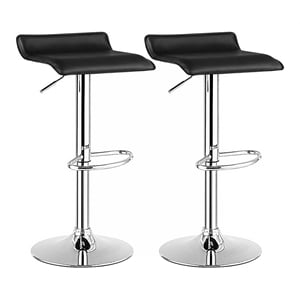 Costway 33&quot PU Leather and Steel Swivel Bar Stools in Black (Set of 2)
