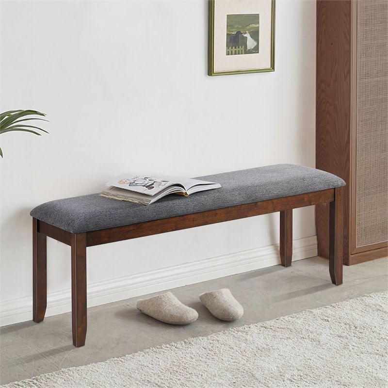 Costway Rubber Wood Upholstered Padded Dining Bench in Brown (Set of 2)