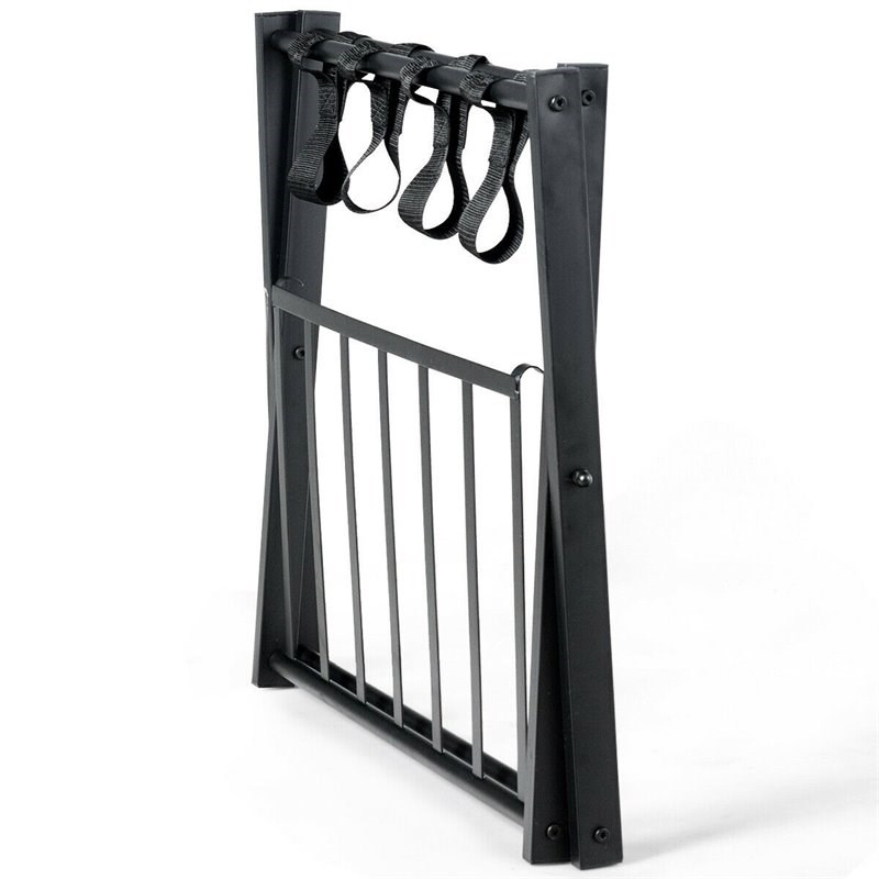 Costway Wood Folding Luggage Rack with Shoe Storage Holder in Black (Set of 4)