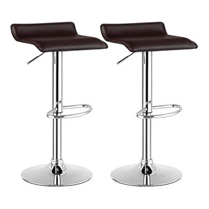 Costway 34&quot PU Leather and Steel Swivel Bar Stools in Brown (Set of 2)