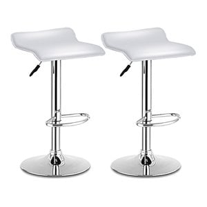 Costway 34&quot PU Leather and Steel Swivel Bar Stools in White (Set of 2)