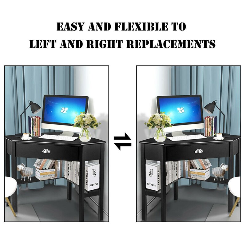 Costway Contemporary Pine and MDF Corner Computer Desk in Black