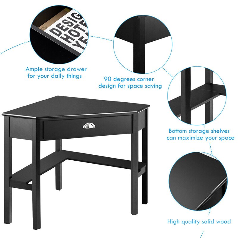 Costway Contemporary Pine and MDF Corner Computer Desk in Black