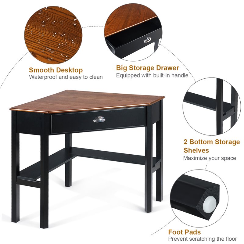 Costway Contemporary Pine and MDF Corner Computer Desk in Coffee