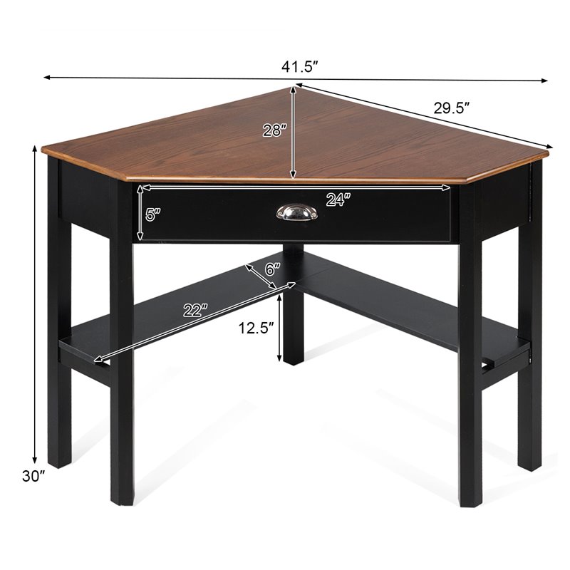 Costway Contemporary Pine and MDF Corner Computer Desk in Coffee