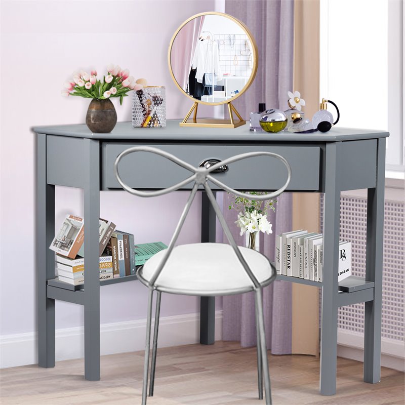 Costway Contemporary Pine and MDF Corner Computer Desk in Gray