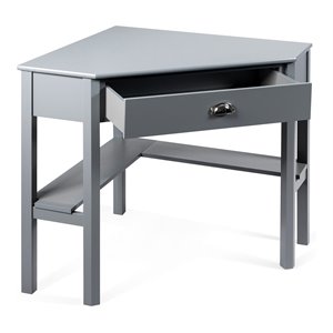 Costway Contemporary Pine and MDF Corner Computer Desk in Gray