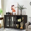 Costway MDF and Glass Kitchen Storage Cabinet with Sliding Door in Brown