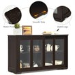 Costway MDF and Glass Kitchen Storage Cabinet with Sliding Door in Brown