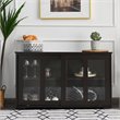 Costway MDF and Glass Kitchen Storage Cabinet with Sliding Door in Brown