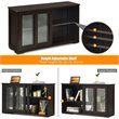 Costway MDF and Glass Kitchen Storage Cabinet with Sliding Door in Brown