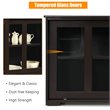 Costway MDF and Glass Kitchen Storage Cabinet with Sliding Door in Brown