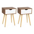 Costway Contemporary MDF and Solid Wood Nightstands in Walnut/White (Set of 2)