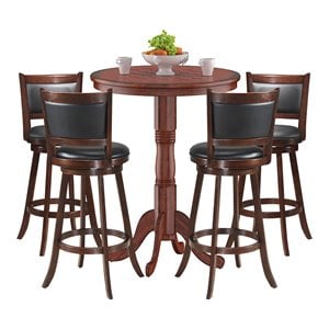 Costway 5 Pieces Wood Pub Table Set with 4 Bar Stools in Brown
