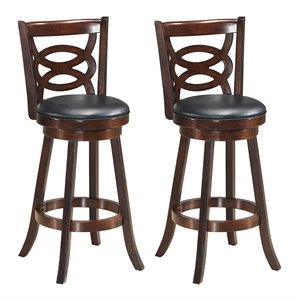 Costway 29&quot Rubber Wood & PVC Swivel Bar Stools in Brown (Set of 2)