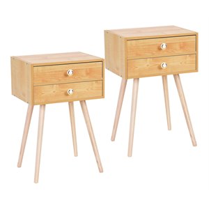 Costway MDF and Wood Nightstands with 2 Drawers in Natural (Set of 2)