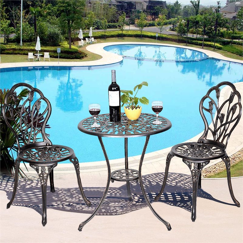 Costway Tulip Design Cast Aluminum Metal Patio Bistro Set in Antique Copper