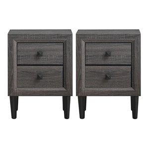 Costway MDF and Rubber Wood Nightstands with 2 Drawers in Gray (Set of 2)