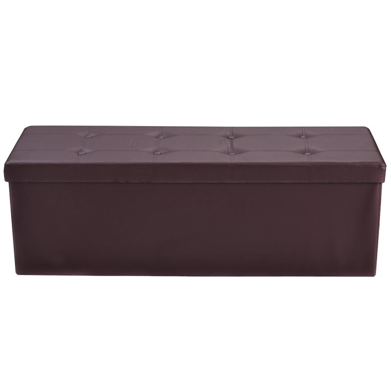 Costway 45'' Contemporary Leather Storage Seat Footstools in Brown