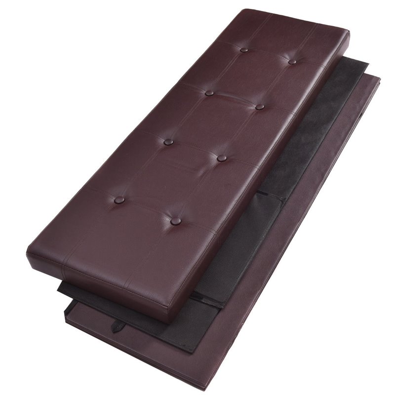Costway 45'' Contemporary Leather Storage Seat Footstools in Brown