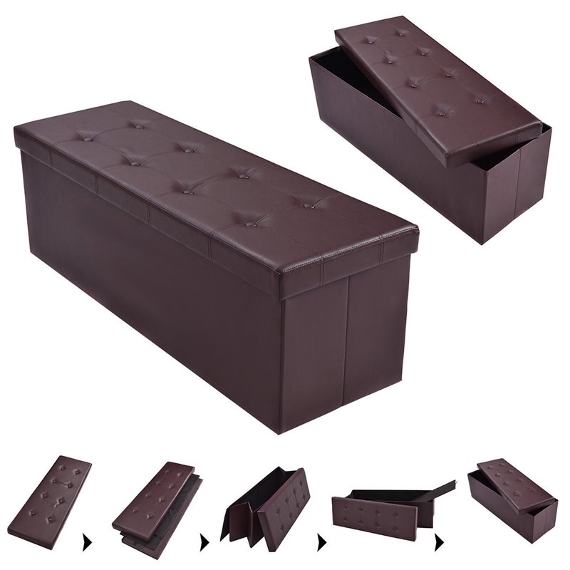 Costway 45'' Contemporary Leather Storage Seat Footstools in Brown