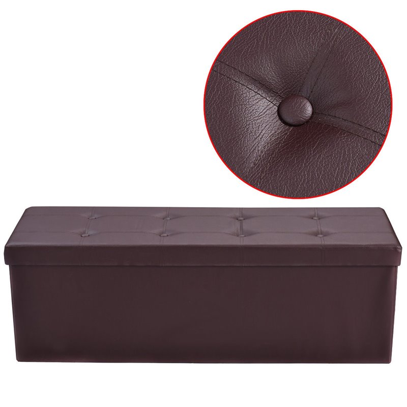 Costway 45'' Contemporary Leather Storage Seat Footstools in Brown