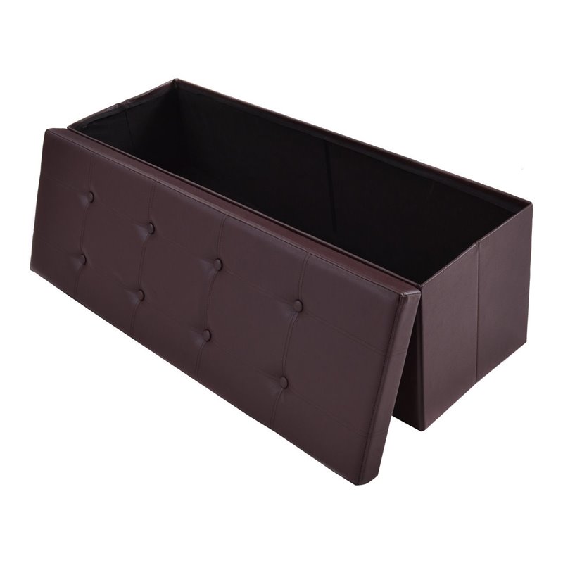 Costway 45'' Contemporary Leather Storage Seat Footstools in Brown