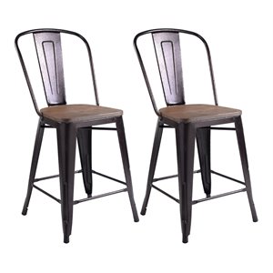 Costway 29.5&quot Contemporary Steel and Wood Bar Stools in Copper (Set of 2)