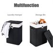 Costway Rectangle Bamboo Hamper Laundry Basket with Lid in Black