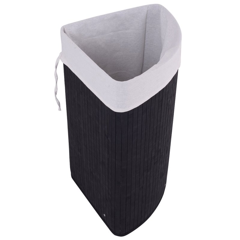 Costway Bamboo and Cotton Corner Hamper Laundry Basket in Black