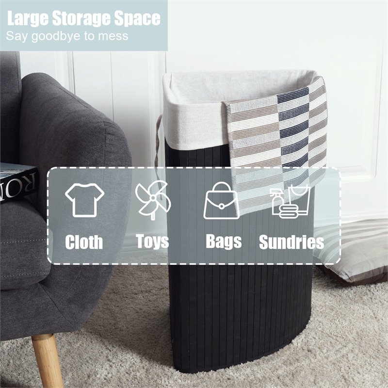 Costway Bamboo and Cotton Corner Hamper Laundry Basket in Black