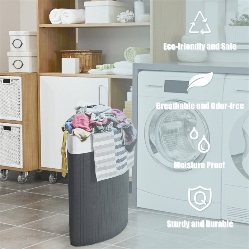Costway Bamboo and Cotton Corner Hamper Laundry Basket in Black