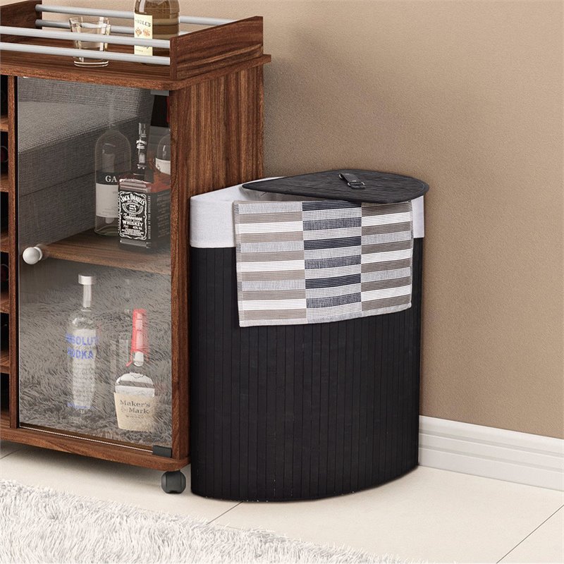 Costway Bamboo and Cotton Corner Hamper Laundry Basket in Black