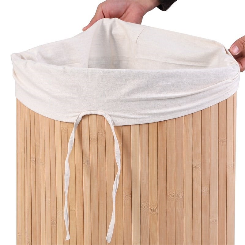 Costway Bamboo and Cotton Corner Hamper Laundry Basket in Natural