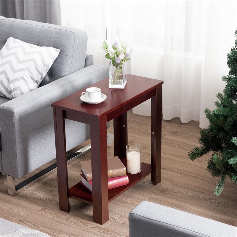 Costway Contemporary Solid Wood Chair Side Table in Walnut Finish